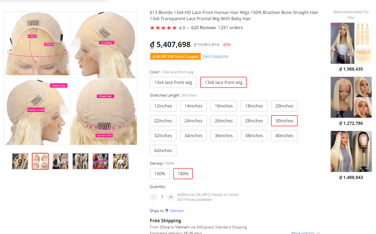 Learn about the number of transactions, customer feedback, and other hair vendors. Source: Aliexpress