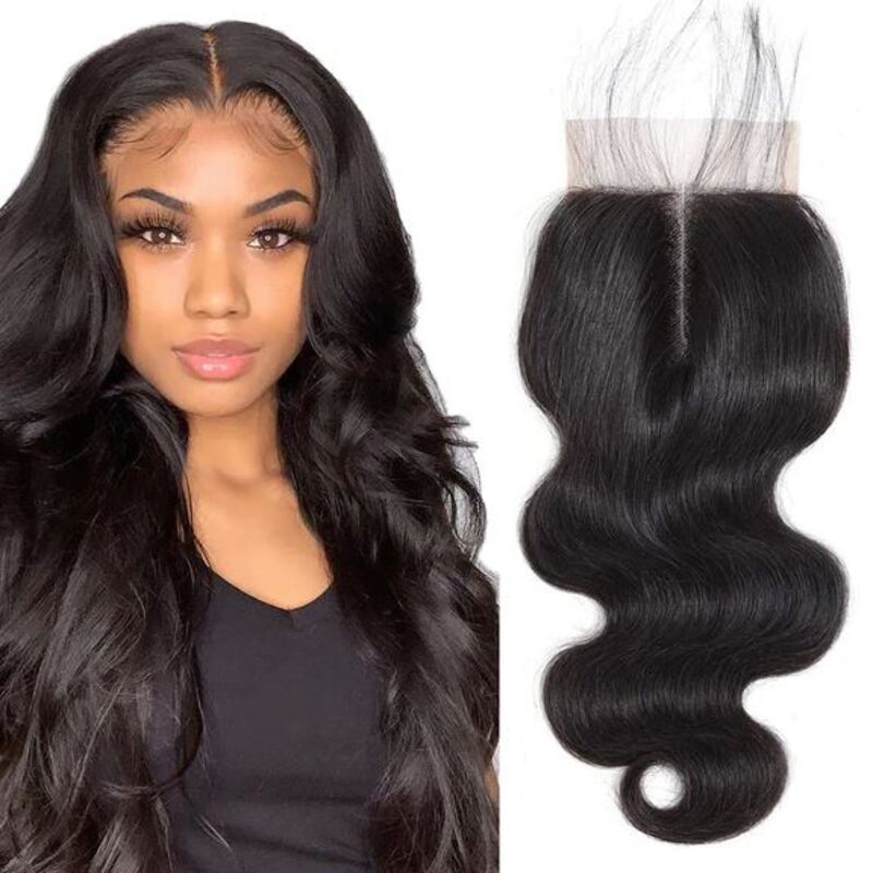 Women with middle part sew in with closure