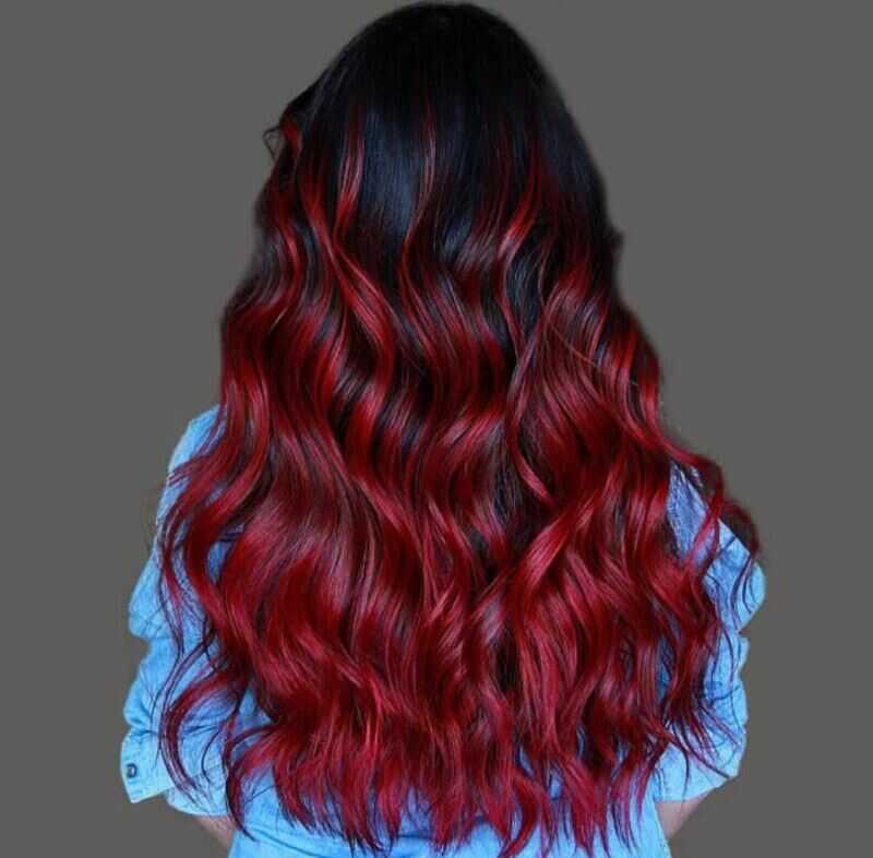 red highlights on black hair