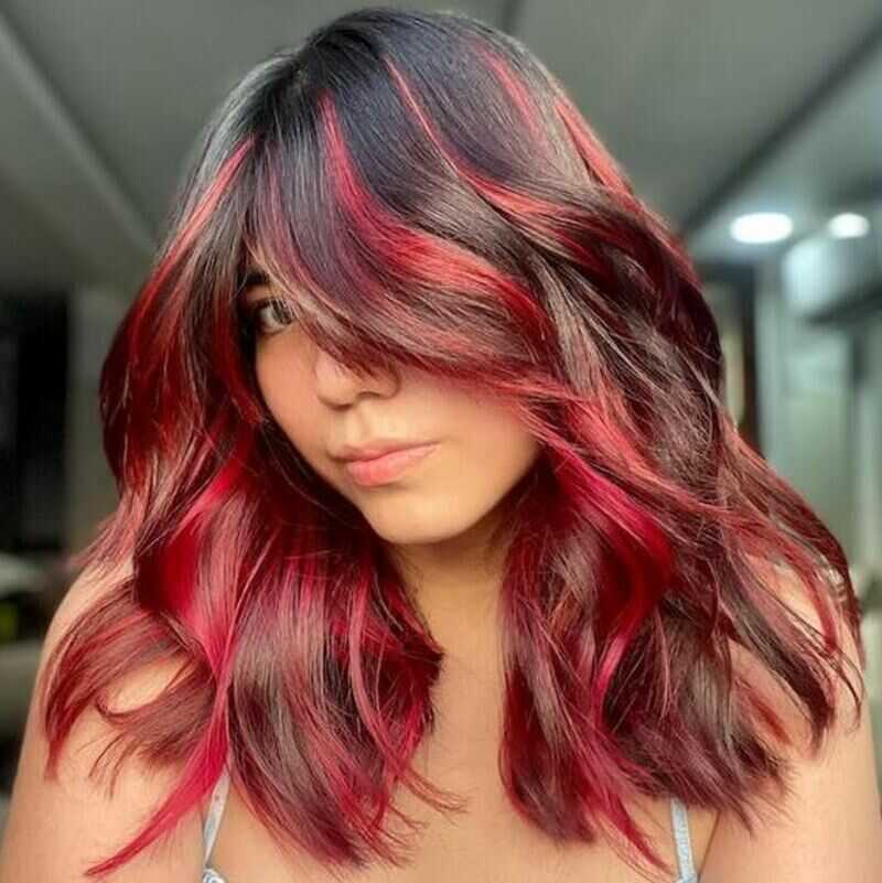 red highlights on black hair