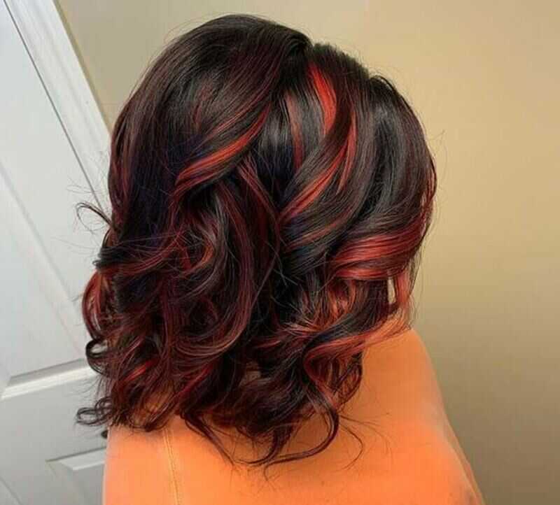 red highlights on black hair