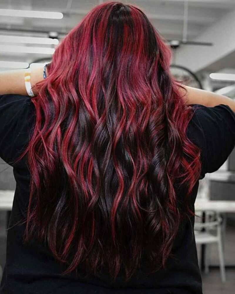 red highlights on black hair