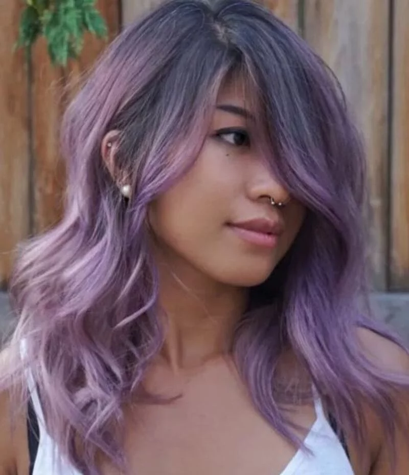 The key to maintaining lavender hair is to start with a good tone during the initial coloring process. (Source: The Right Hairstyles)