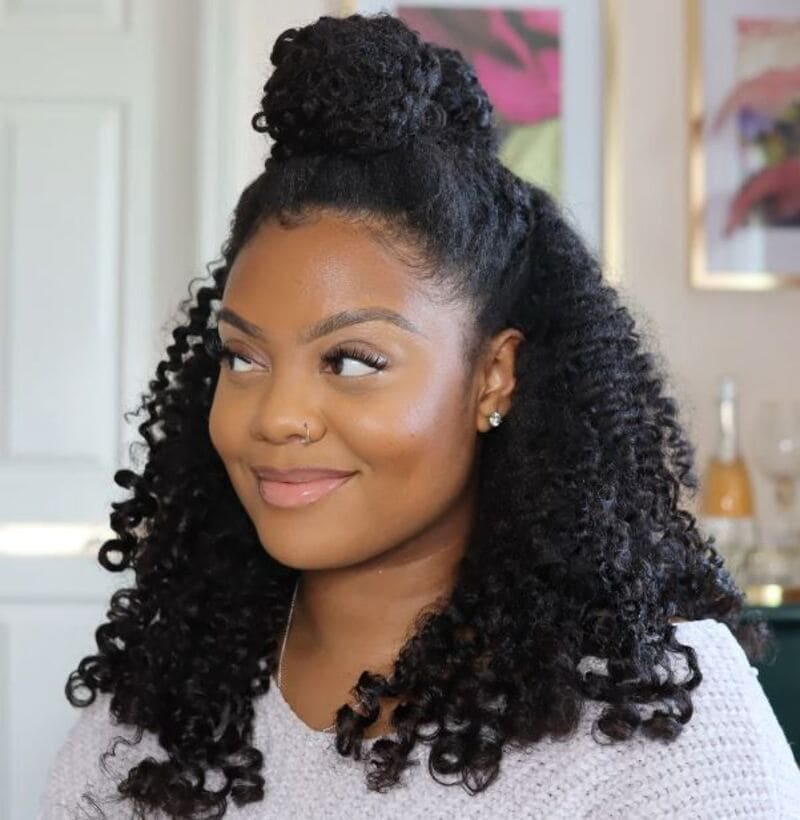 This fashionable half-up hairstyle offers another option for showcasing the braid-out look. (Source: Heat Free Hair)