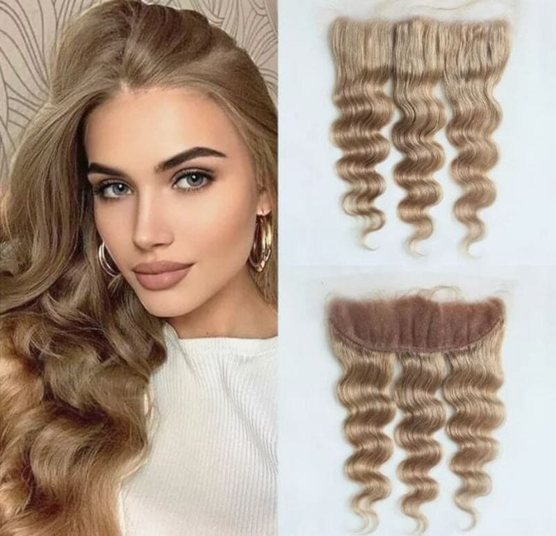 The blonde ear to ear lace frontal wig rocks a stunning blonde look. (Source: Walmart)