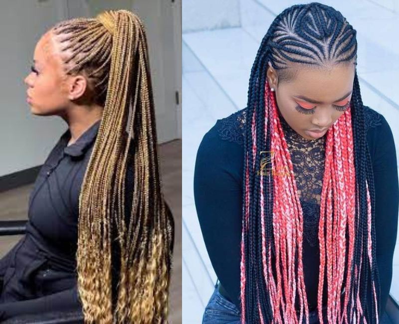 Styling half braids half sew in with different colors (Source: Pinterest)