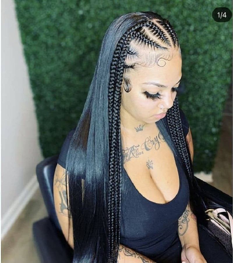 Straight hair can also be styled into half braided and sew-in hairstyle (Source: Pinterest)