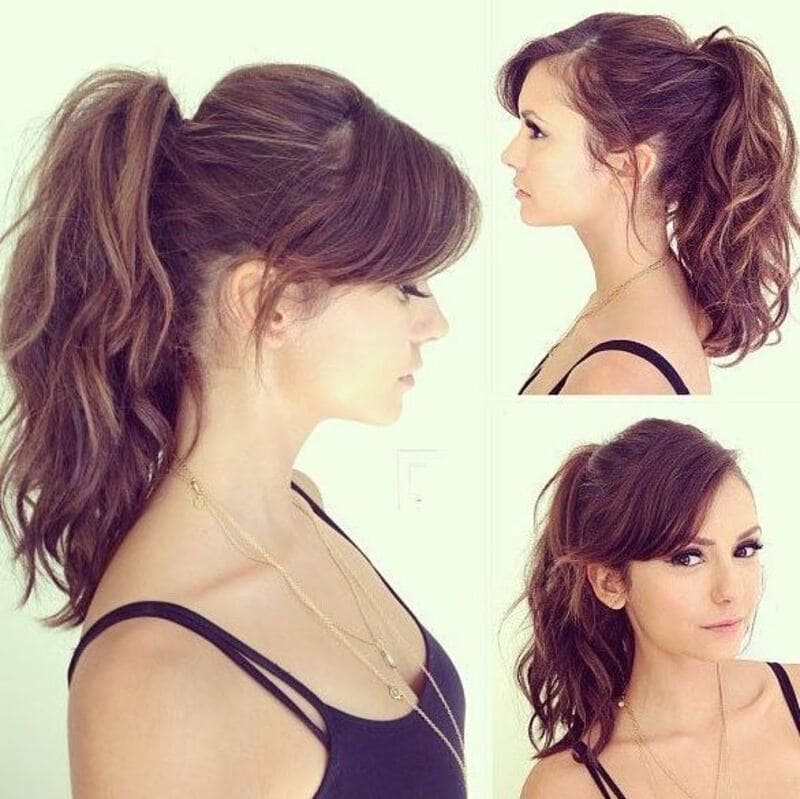 The wavy hair is elegantly gathered into a side-swept ponytail. (Source: Pinterest)