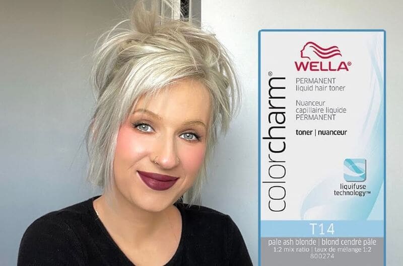 Wella T14 is a toner formulated with a blend of blue and violet pigments. (Source: YouTube)