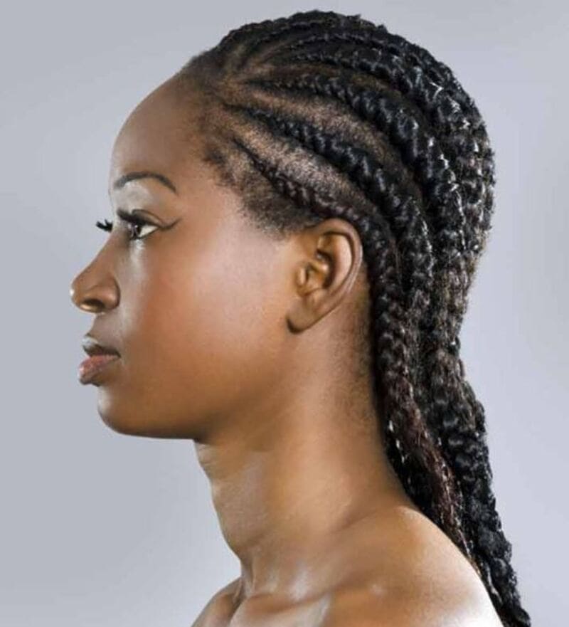 The hair strands should be straight and tightly braided from the front to the back sections. (Source: StyleCraze)