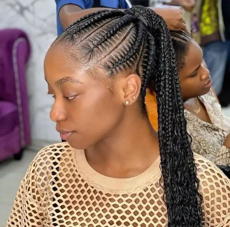 If you are looking to take your cornrow style up a notch, consider ponytail cornrow. (Source: Hairstyle Secrets)