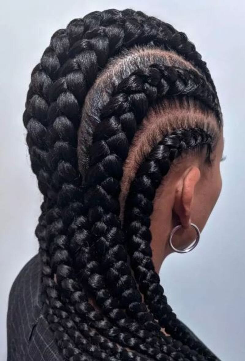 Big cornrow braids are similar to the Dutch braid, but with more hair sections involved. (Source: Love Hairstyles)