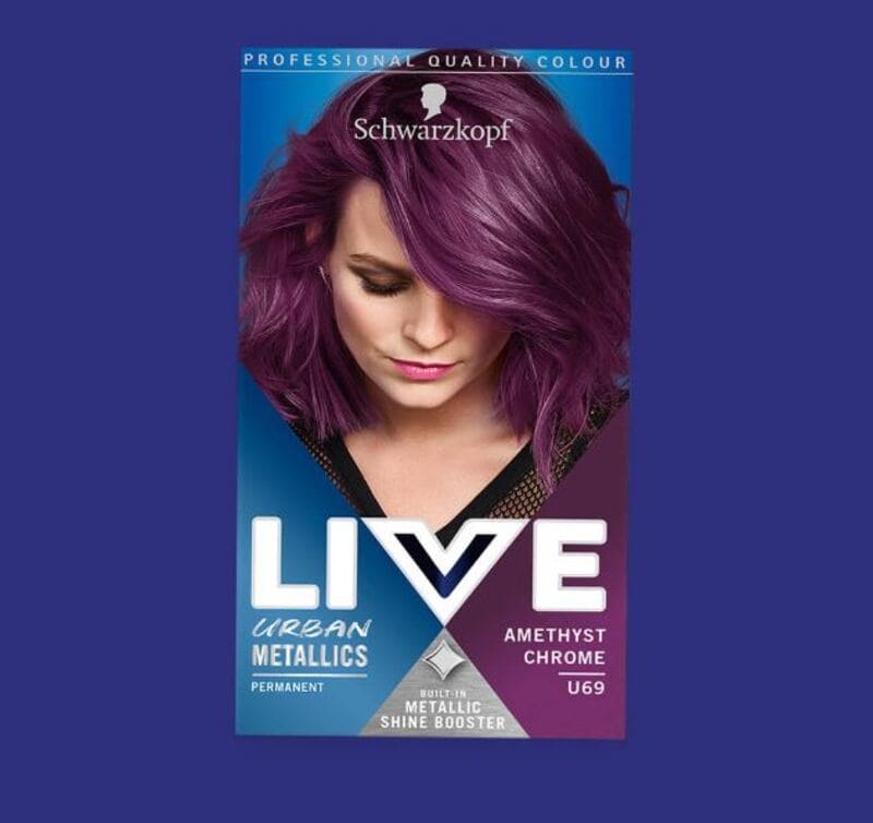 Schwarzkopf LIVE Urban Metallics permanent purple hair dye gives your locks a dose of TLC with coconut oil. (Source: LIVE Colour)