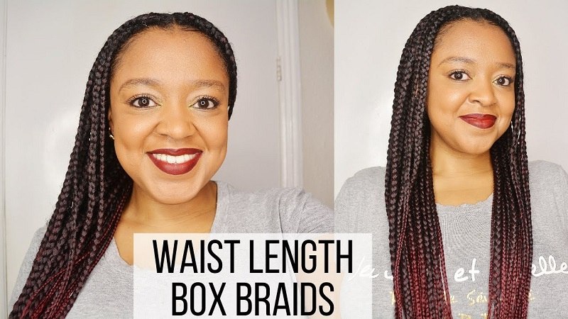 Waist length box braids is a chic and outstanding hairstyle favored by many (Souce: Youtube “The Curly Closet”)