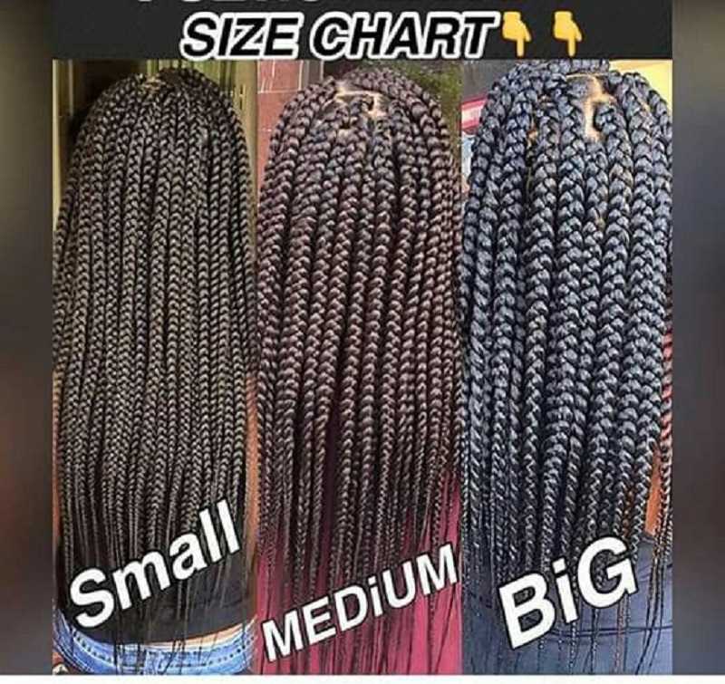 Box braids size chart (Source: Pinterest)