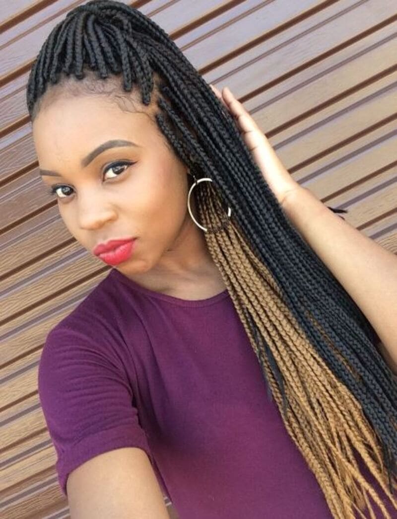 The combination of blonde and black in box braids creates a stunning visual contrast. (Source: Pinterest)