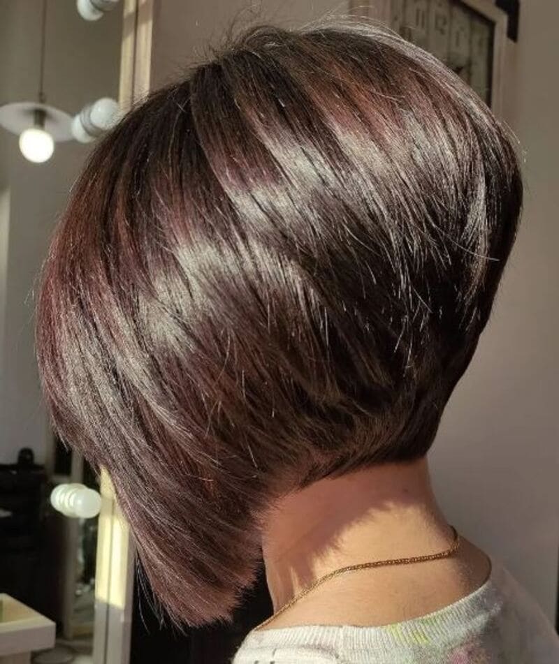 To achieve a short stacked inverted bob, it's important to have the right hair products for your specific hair type. (Source: Hair Adviser)