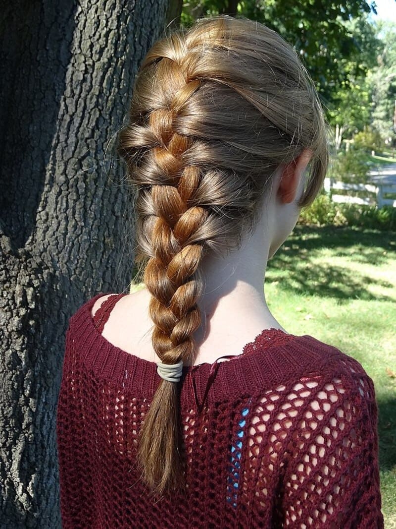 The French braid, a timeless favorite among braided hairstyles (Source: Wikipedia)