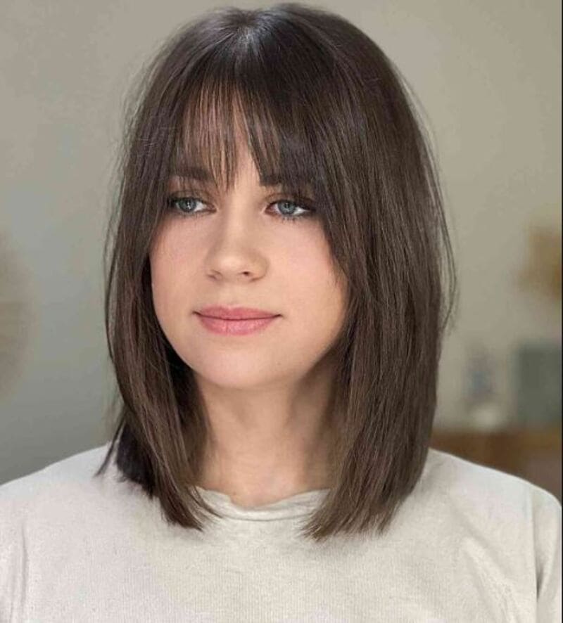 A bold and contemporary shoulder-length choppy hairstyle can be created by a blunt cut with piecey bangs. (Source: Latest-Hairstyles.com)