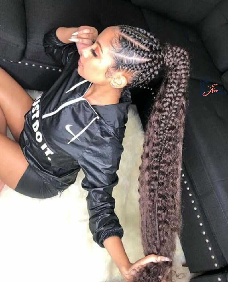 This hairstyle is perfect for black women, featuring loose and relaxed high ponytails with disheveled and soft braids. (Source: StayGlam)