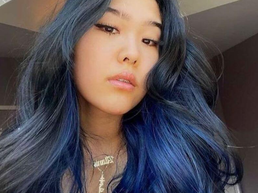 Half-and-half soft navy blue hair