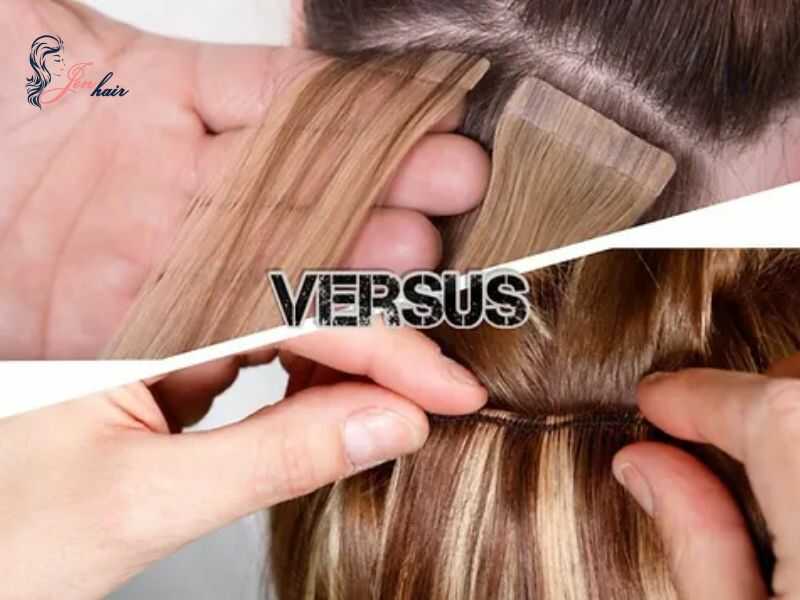 Clip-in vs. tape-in hair extension. 