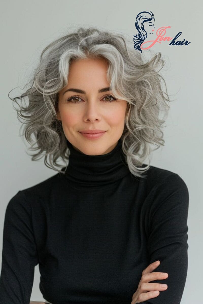 A gray hair styles with curl short bob make a bold statement to the world