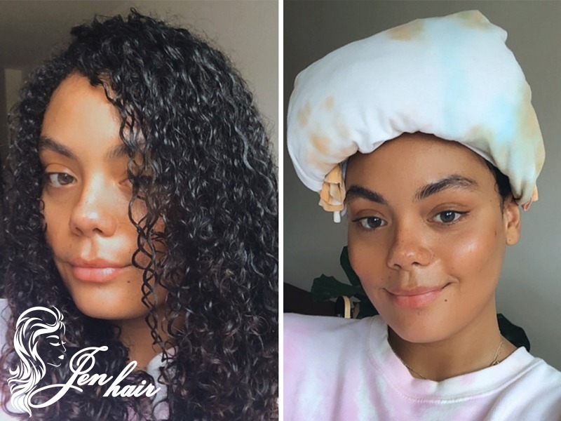 Plopping reduces frizz by wrapping wet hair in a microfiber towel.
