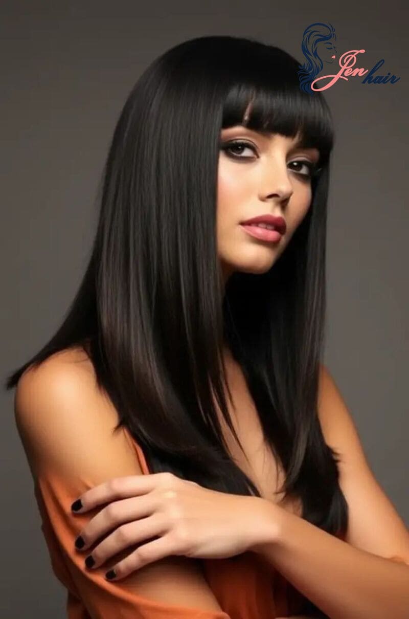 Black hair with bangs - you will look like a queen of Egypt! 